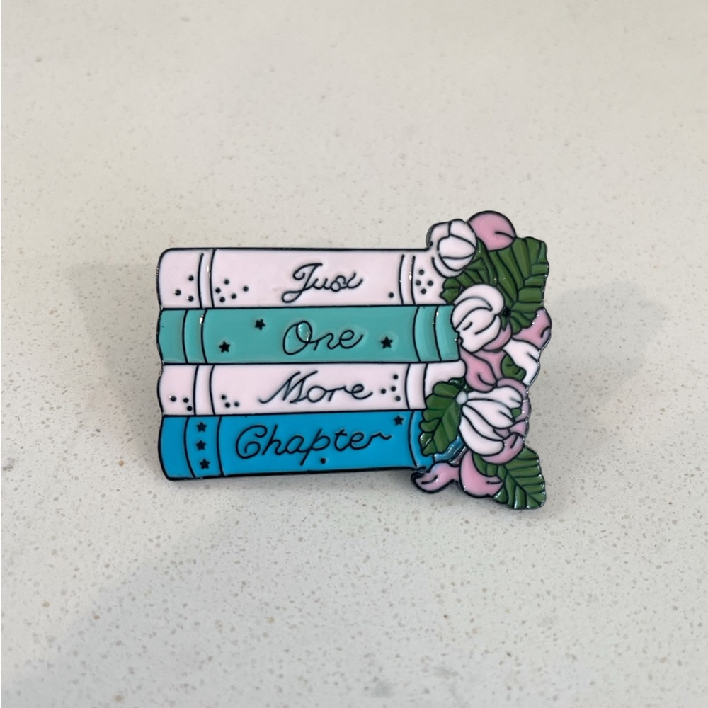 🔴 3 for $15 Just One More Chapter Pink Book Lover Enamel Lapel Pin NWT